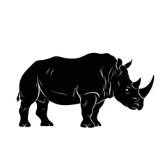 Obraz premium A striking black silhouette of a powerful rhinoceros standing in profile