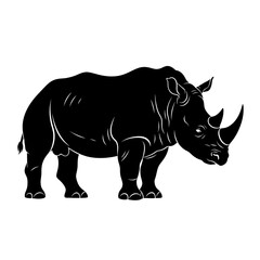 Obraz premium A striking black silhouette of a rhinoceros standing in profile view