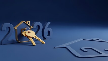 2026 Real Estate Investment Concept with Golden House Keys and Icon