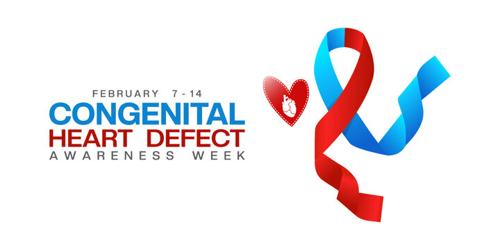 Congenital Heart Defect Awareness Week. Heart and ribbon. Great for cards, banners, posters, social media and more. White background.  