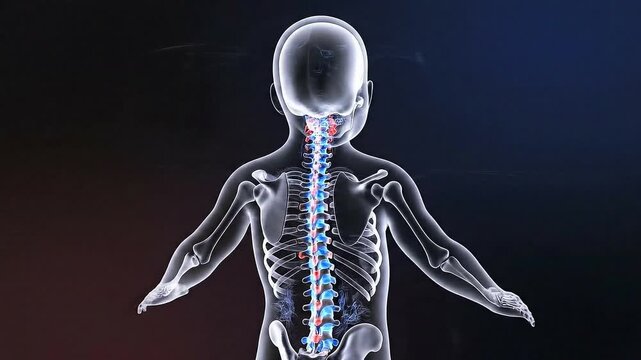 Baby's Skeletal System Animated Medical Visualization on a Gradient Background Displaying Anatomical Details in 3D for
