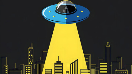 UFO Beaming Light on City at Night