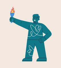 Boy holding torch. Colorful vector illustration