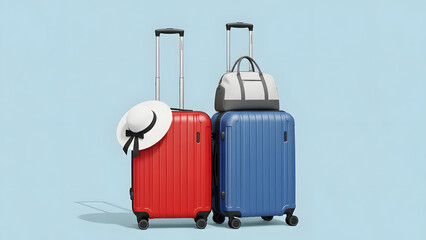 Red and Blue Travel Suitcases Luggage