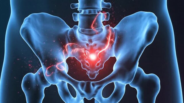 Blue X-Ray Animation of Pelvic Bone Joint Inflammation for Medical Illustration and Healthcare Promotion