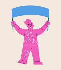 Happy girl carry blank banner. Colorful vector illustration