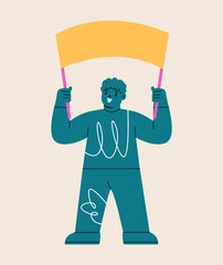 Happy boy carry blank banner. Colorful vector illustration