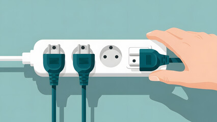 Hand Plugging Cable into Power Strip