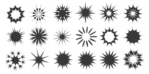 Collection of various starburst shapes and explosion effects on a black background