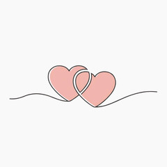 A minimalist illustration of two intertwined pink hearts on a white background