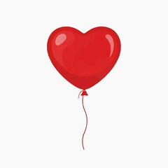 A red heart-shaped balloon floating in the air with a long string attached to it.