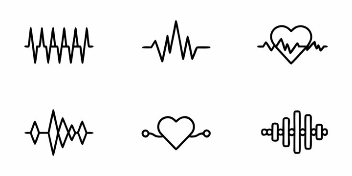 Simple black and white line icons depicting heartbeats and sound waves
