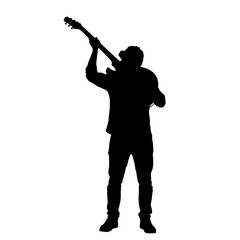 Silhouette of a musician playing an electric guitar with energetic performance