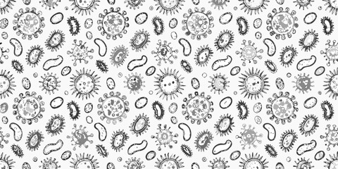 Intricate black and white pattern of floral and organic shapes densely arranged