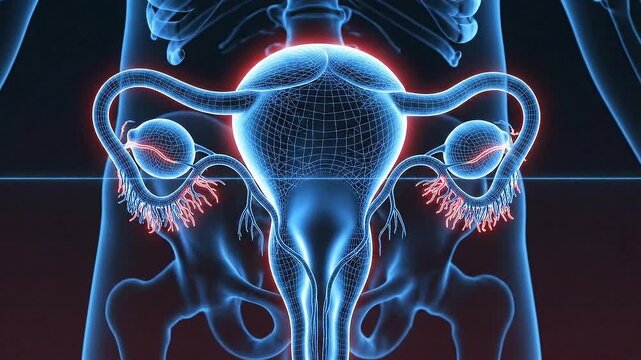 Digital Blue X-Ray Visualization of Female Reproductive System with Uterus Fallopian Tubes and Ovaries Medical