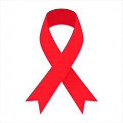 Red awareness ribbon on white backdrop, simple and symbolic