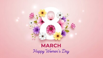 Happy women's day march greeting with floral bunny decoration