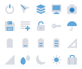 Blue color icons set for User interface.