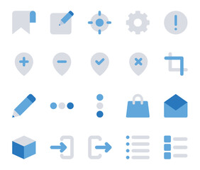 Blue color icons set for User interface.