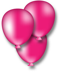 Three pink balloons isolated on transparent background