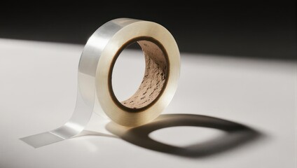 Roll of Transparent Tape Casting a Shadow on White Surface.