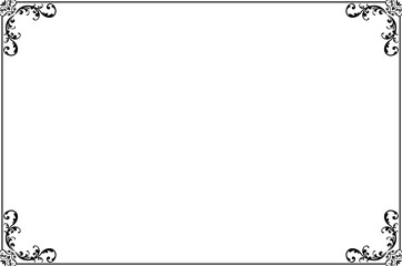 Elegant Black Vintage Frame Border with Swirl Corners. 1549