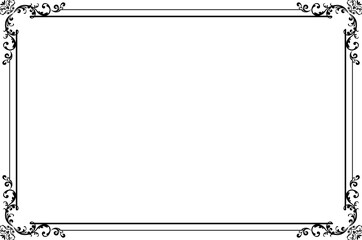 Elegant Black Vintage Frame Border with Swirl Corners. 1551