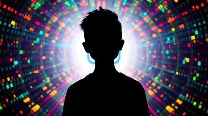 Identity and privacy concept in the digital age with child silhouette