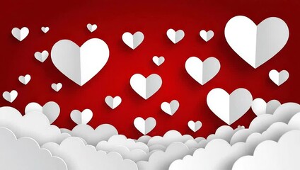 White Paper Hearts Above Red Background 1229 image - Powered by Adobe