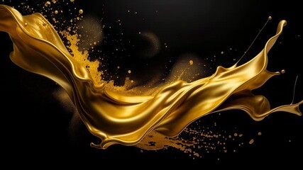 Golden liquid splash twists on dark background creating luxurious abstract motion that suggests premium drink energy and dynamic celebration