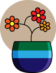 Flower pot with three blooming flowers sticker illustration