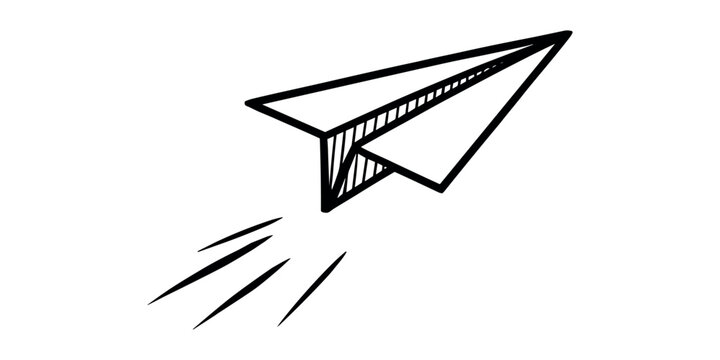 Black and white paper airplane in motion flying speed lines
