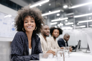 Group of African-American workers at a meeting in a modern office