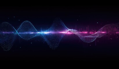 A vibrant digital representation of sound waves in blue, purple, and pink, on a dark background