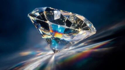 Sparkling diamond rests on reflective surface with rainbow highlights showcasing luxury jewelry brilliance and premium gemstone elegance - Powered by Adobe