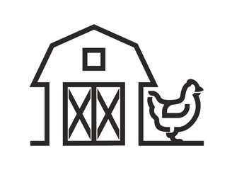 Barn and hen - free-range chicken icon in bold line