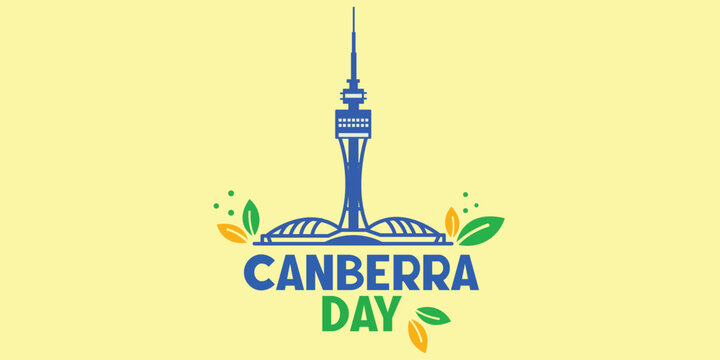 Canberra Day Icon with Telstra Tower and Nature Elements