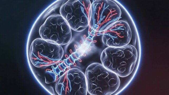 Human Blastocyst Early Embryo Development with Cells and Umbilical Cord Medical Education Animation Blue Red and White