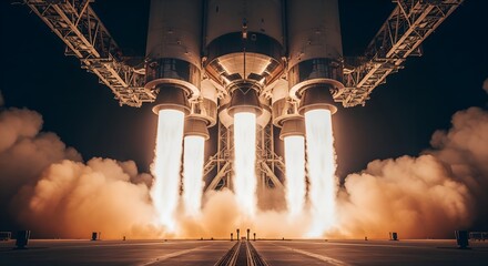 Mighty Rocket Launching with Fiery Thrust into the Night Sky