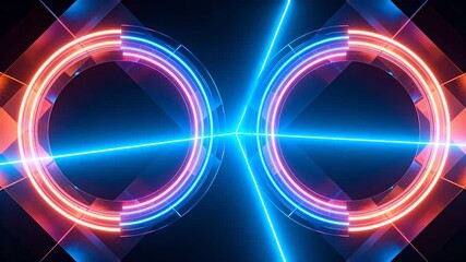 Neon circle lights on dark background - Powered by Adobe
