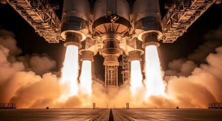 Mighty Rocket Launching with Fiery Thrust into the Night Sky