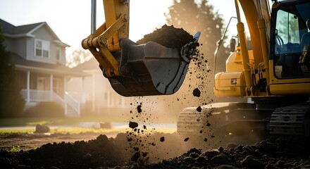 Excavator Digging Soil at a Construction Site