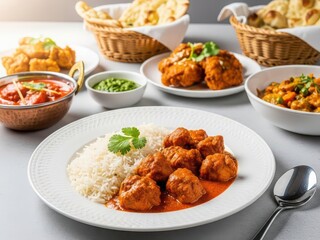 Delicious indian cuisine with chicken tikka masala and naan bread