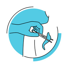 Hirudotherapy icon - hand with tweezers holds leech