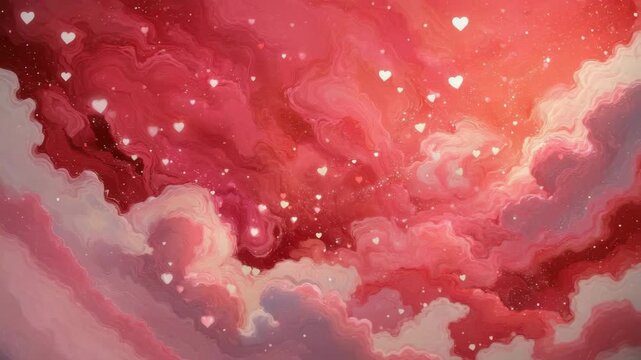 A dreamy and vibrant abstract background featuring a swirling, textured mix of red