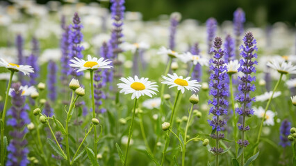 Obraz premium A young woman stands in a vibrant field of colorful flowers on a sunny day outdoors