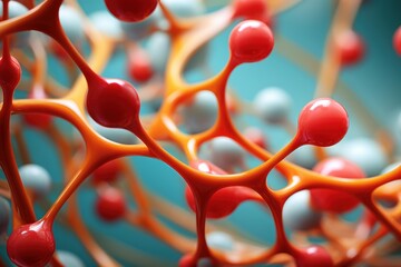 Complex network of interconnected spheres forming an abstract molecular structure, ideal for scientific or technological concepts