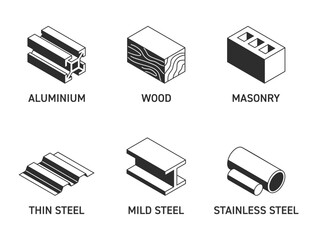 Supported materials of cutting blade - monochrome icons