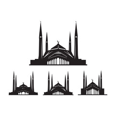 Fototapeta premium Black Mosque Silhouette Vector Illustration on White Background