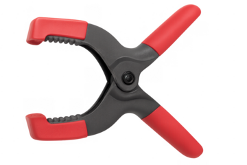 Spring clamp tool with red handles on transparent background